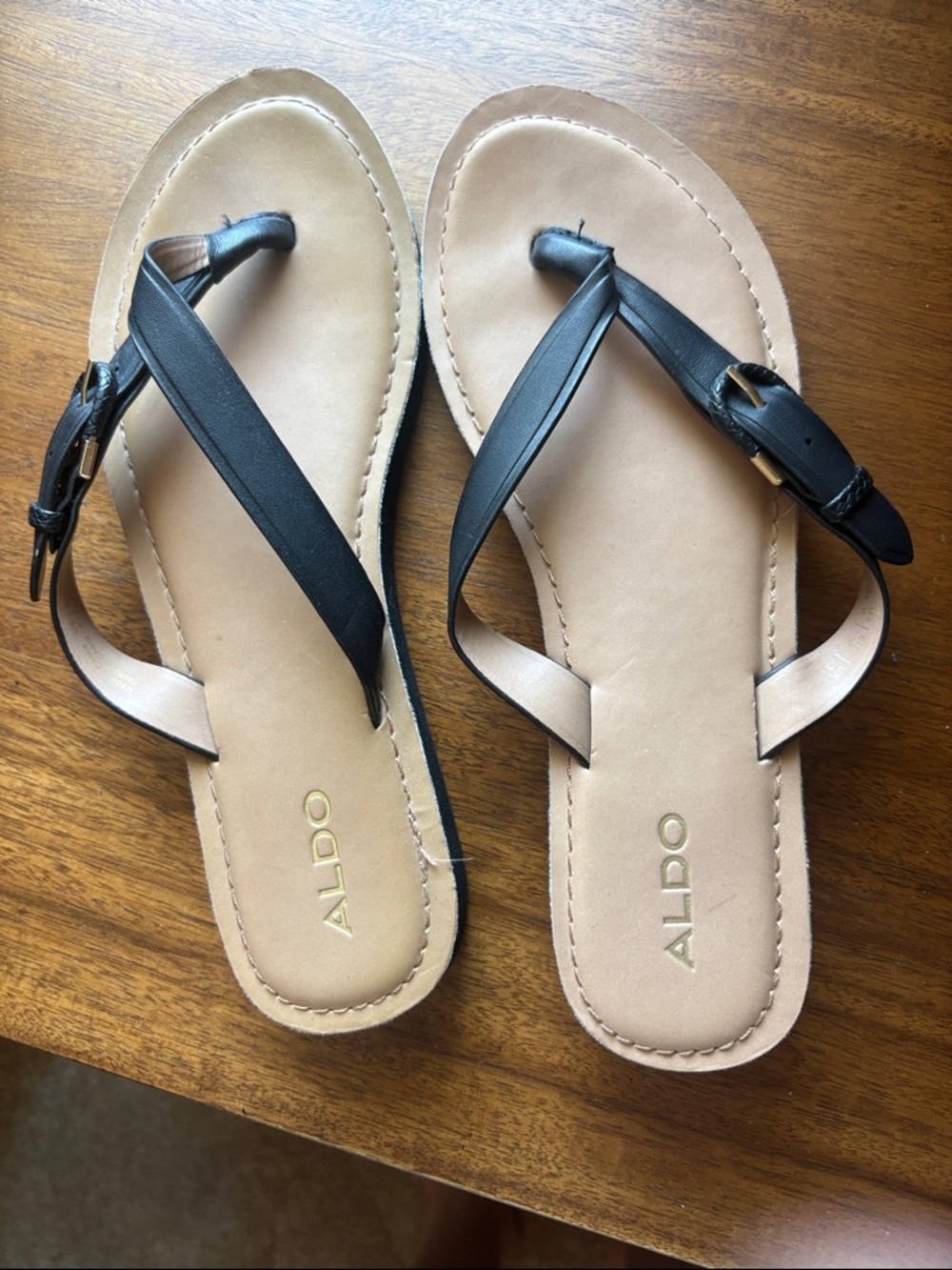 ALDO Black and Tan Leather Sandals
